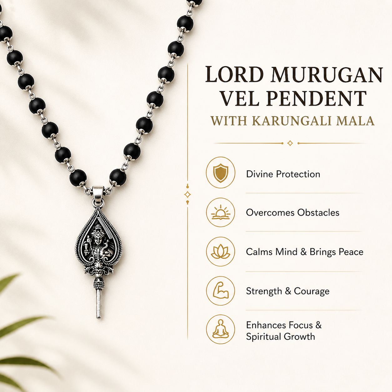 Karungali Mala with Murugan Vel Pendant | Spiritual Strength