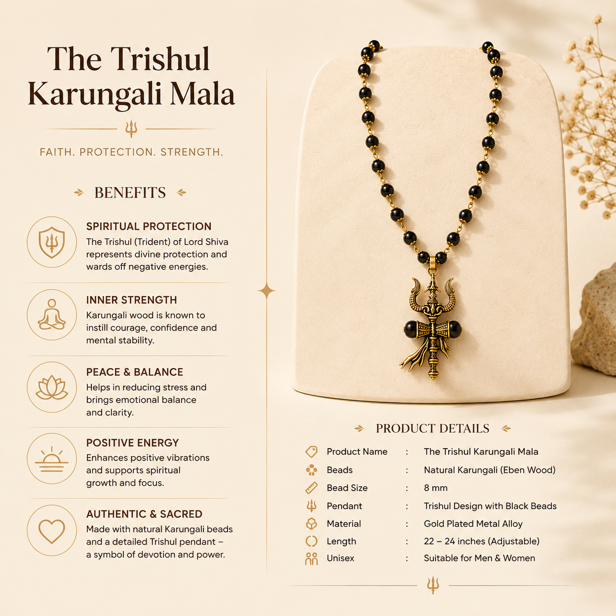 Karungali Trishul Mala for Men & Women