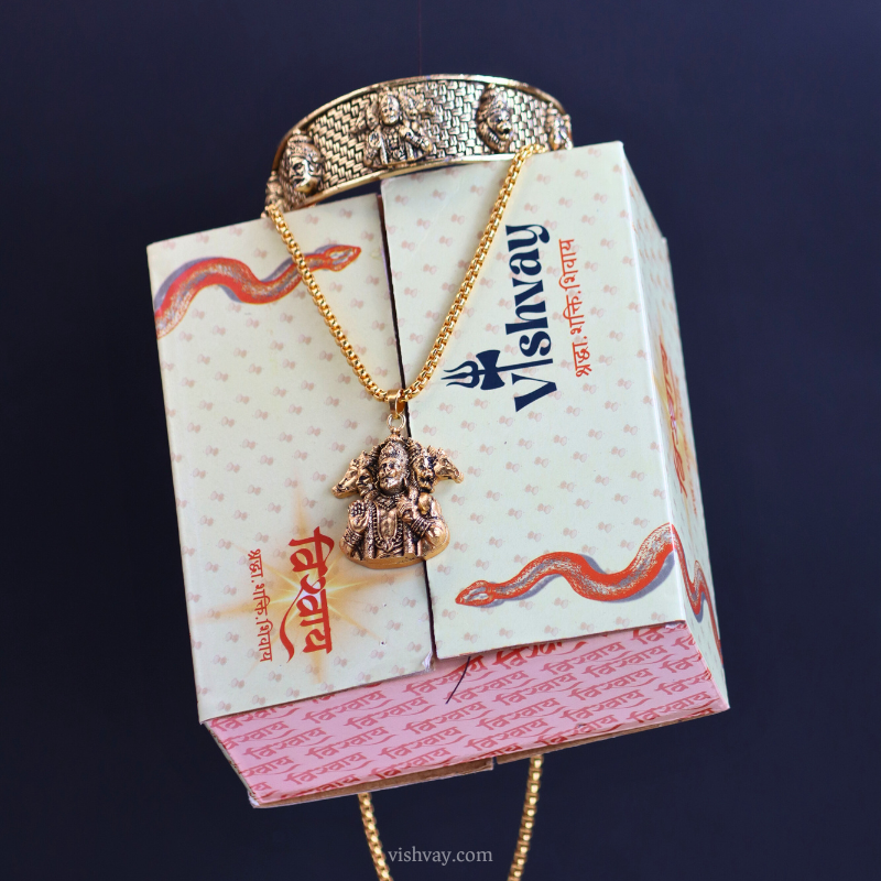 Golden Panchmukhi Hanuman Pendant with Golden Kada