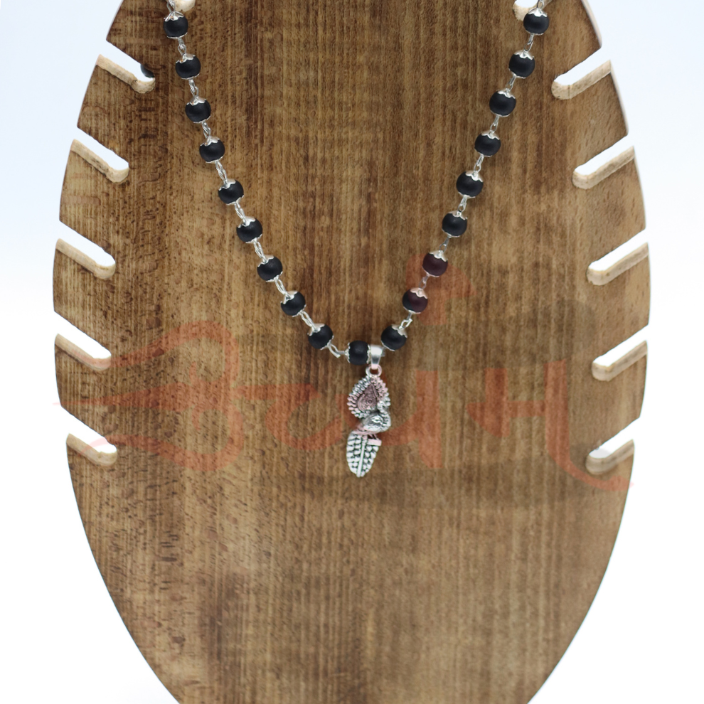 Silver Plated Karungali Mala with Lord Subrahmanya Pendant