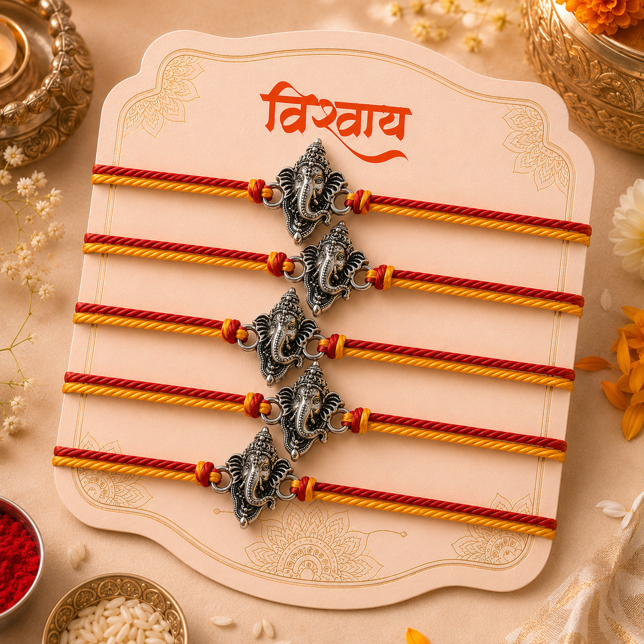 Vighnaharta Ganesha Rakhi – Silver-Tone Ganpati Charm