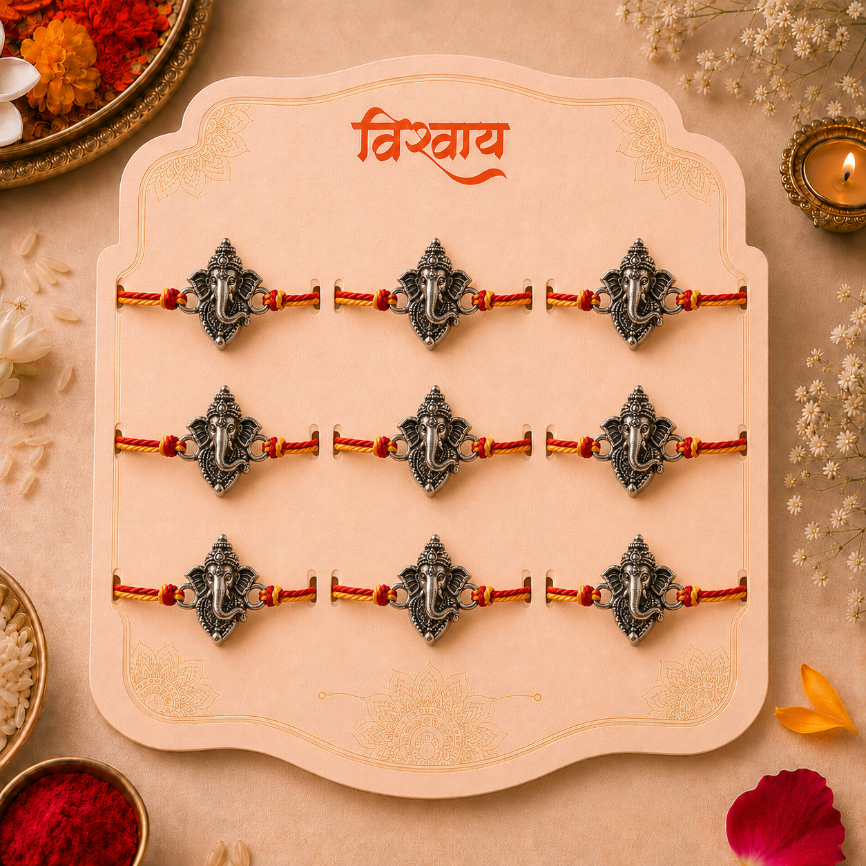 Vighnaharta Ganesha Rakhi β Silver-Tone Ganpati Charm