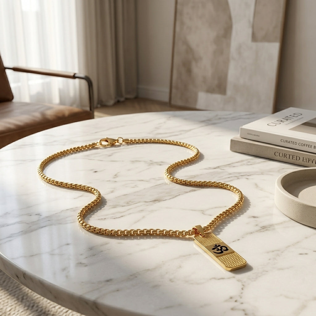Om Pendant with Chain (Gold Finish)