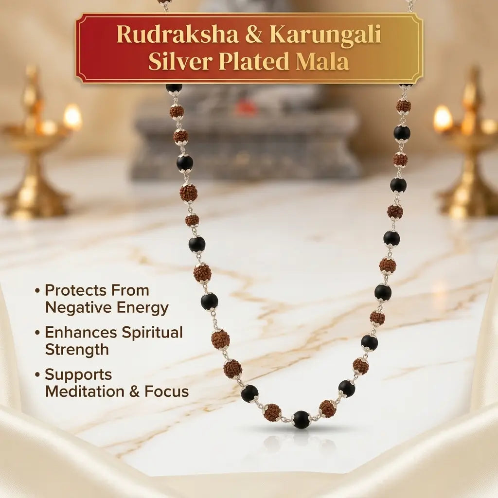 Silver Plated Rudraksha & Karungali Mala | Double Spiritual Power