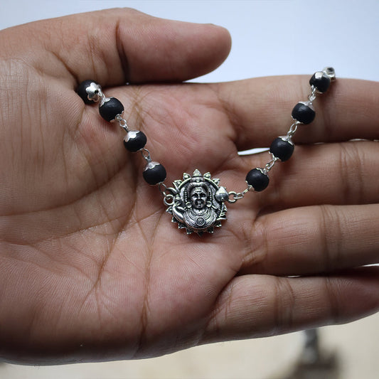 Silver Cap Karungali Mala Bracelet