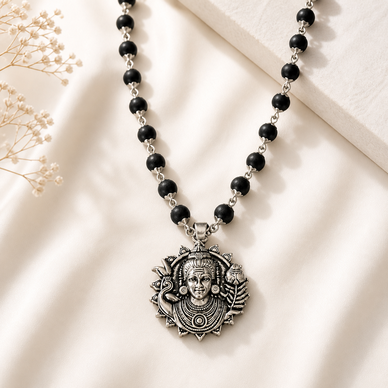 Karungali Mala with Lord Murugan Face Pendant | Divine Protection
