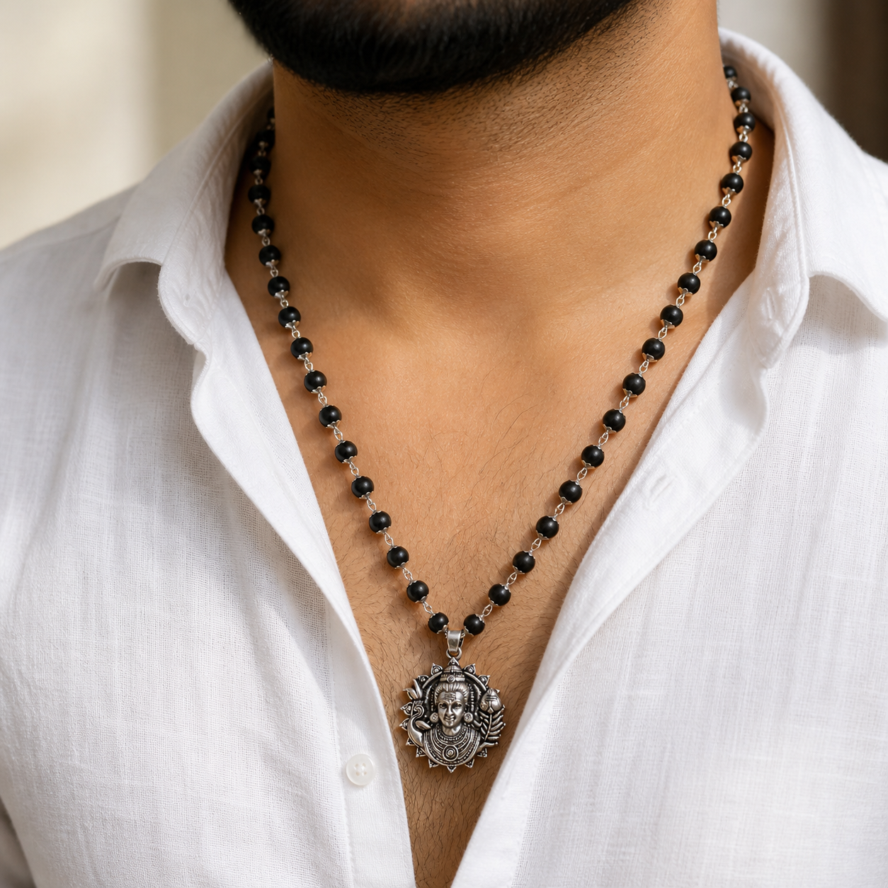 Karungali Mala with Lord Murugan Face Pendant | Divine Protection