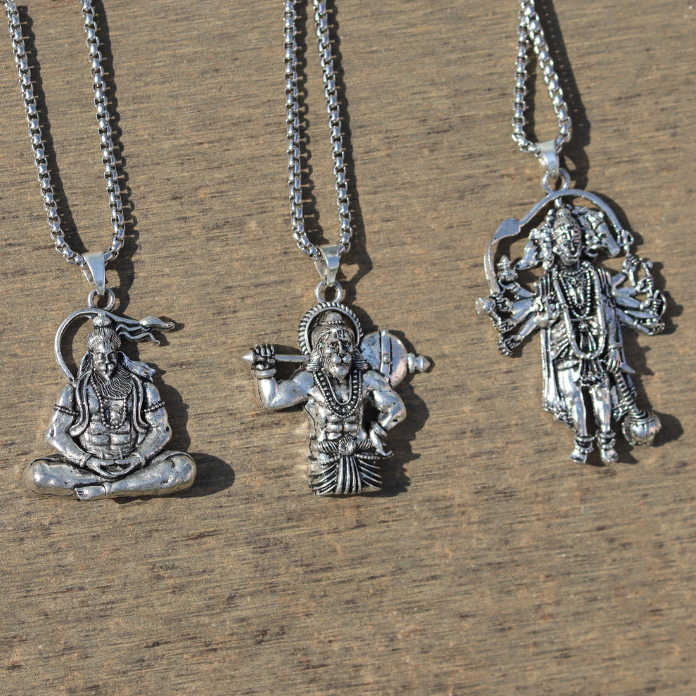 Set of 3 Hanuman Ji Pendants – Panchmukhi, Mahabali & Meditating