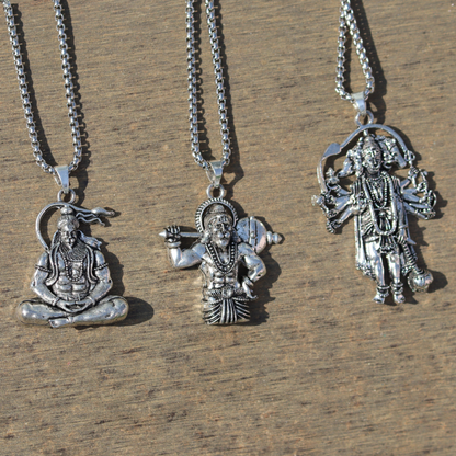 Set of 3 Hanuman Ji Pendants – Panchmukhi, Mahabali & Meditating