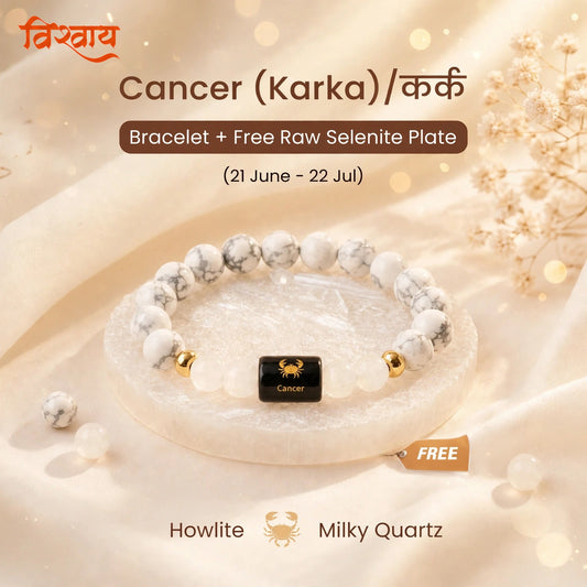 Cancer (कर्क) Zodiac Bracelet with FREE Raw Selenite Plate