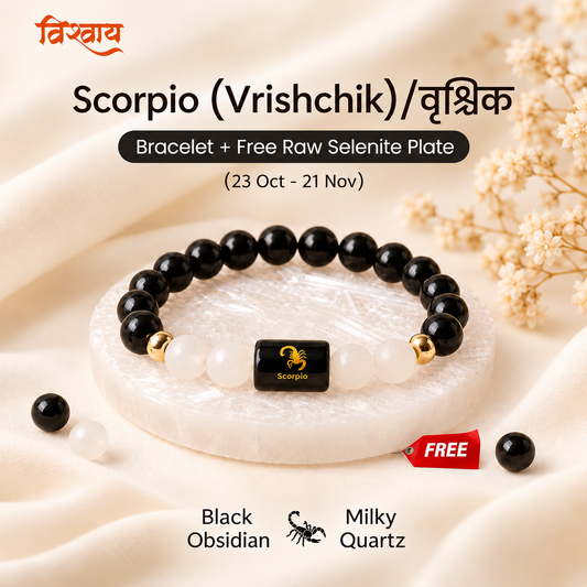 Scorpio (वृश्चिक) Zodiac Bracelet with FREE Raw Selenite Plate