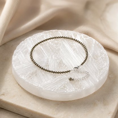 Raw Pyrite Anklet with Free Raw Selenite Plate