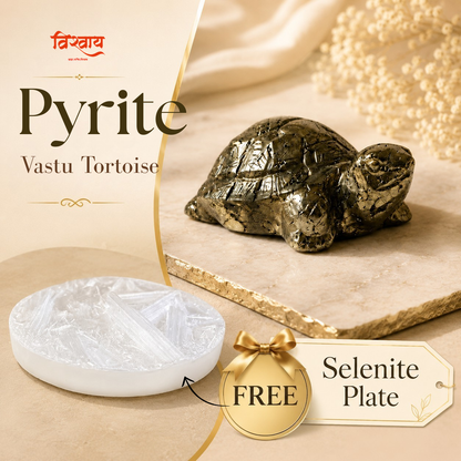 Vastu Pyrite Tortoise with Free Raw Selenite Plate