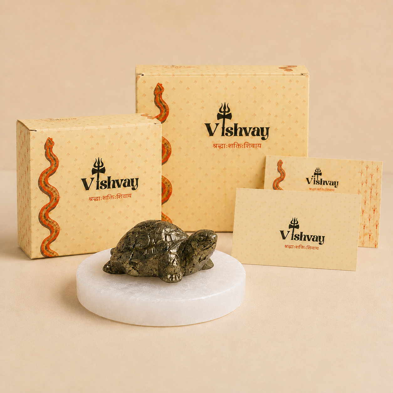 Vastu Pyrite Tortoise with Free Raw Selenite Plate