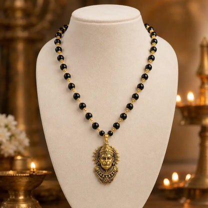 Gold Plated Karungali Hanuman Necklace – Certified Ebony Wood Beads Mala