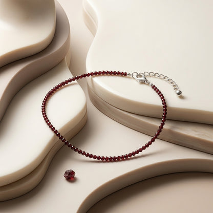 Natural Garnet Beads Anklet | Passion, Energy &amp; Strength