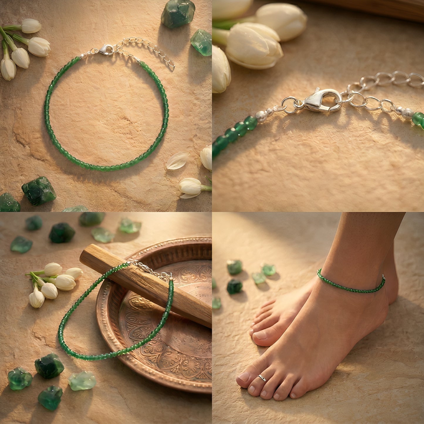 Natural Green Aventurine Anklet | Stone of Luck &amp; Opportunity