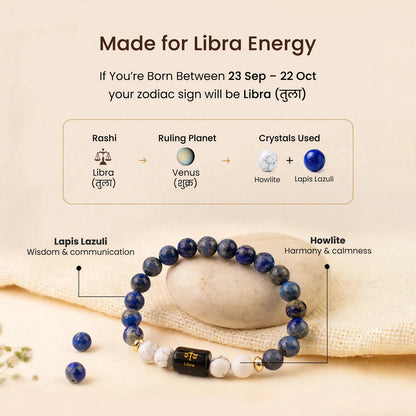 Libra (तुला) Zodiac Bracelet with FREE Raw Selenite Plate