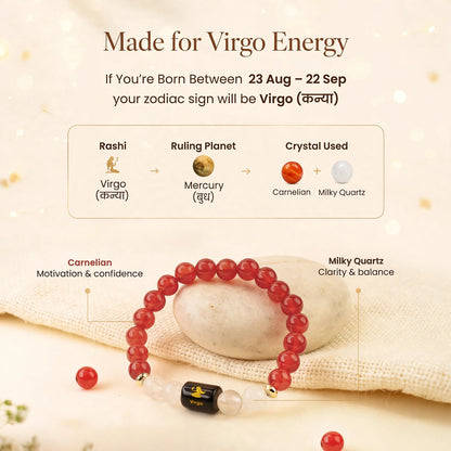 Virgo (कन्या) Zodiac Bracelet with FREE Raw Selenite Plate