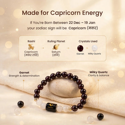 Capricorn (मकर) Zodiac Bracelet with FREE Raw Selenite Plate