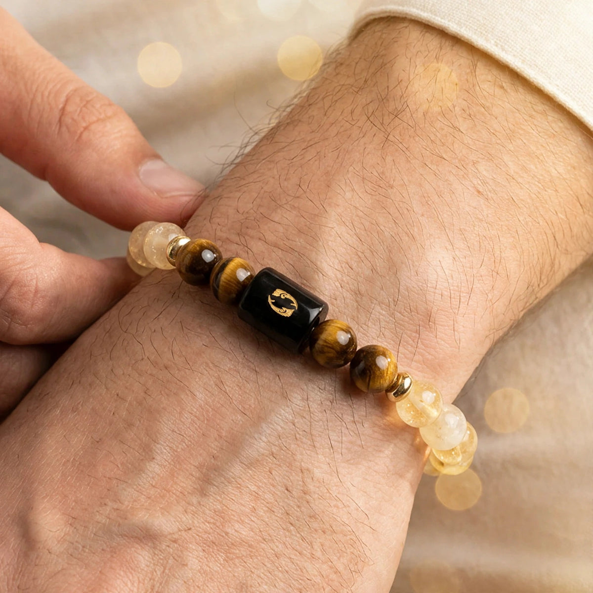 Pisces (मीन) Zodiac Bracelet with FREE Raw Selenite Plate