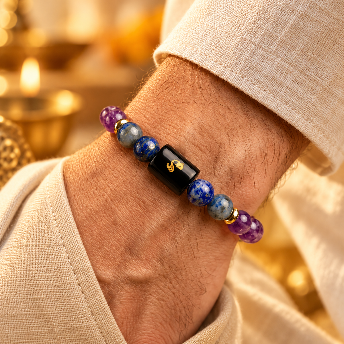 Aquarius (कुंभ) Zodiac Bracelet with FREE Raw Selenite Plate