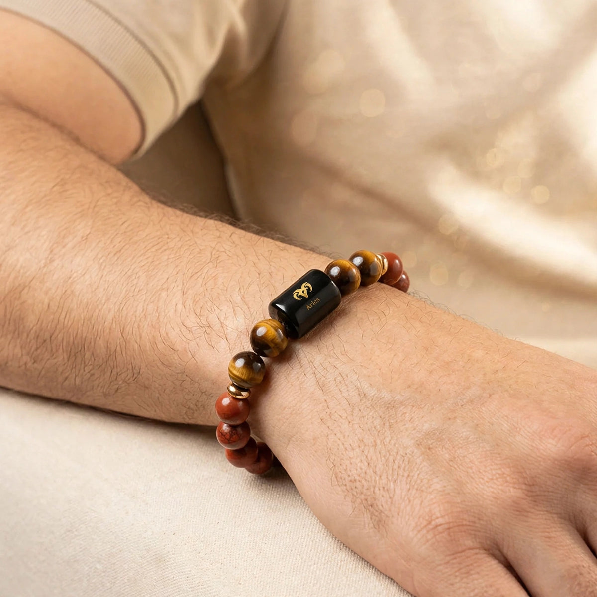 Aries (मेष) Zodiac Bracelet with FREE Raw Selenite Plate