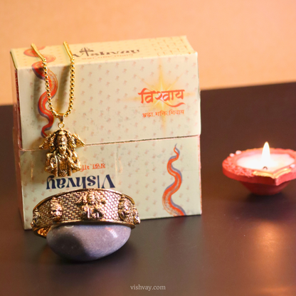 Golden Panchmukhi Hanuman Pendant with Golden Kada