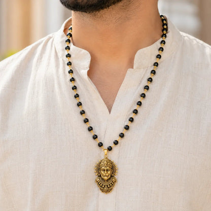 Gold Plated Karungali Hanuman Necklace – Certified Ebony Wood Beads Mala