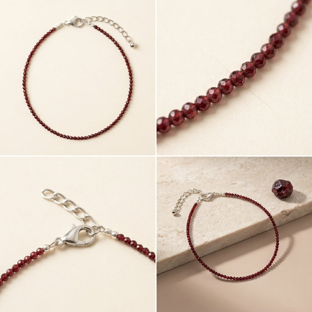 Natural Garnet Beads Anklet | Passion, Energy &amp; Strength