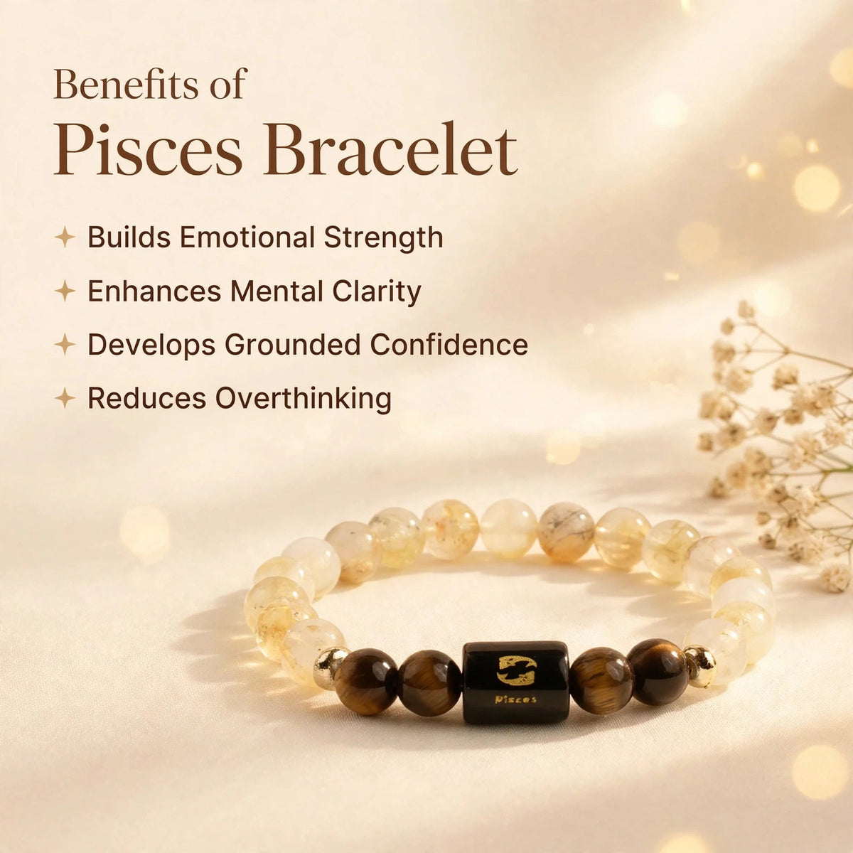 Pisces (मीन) Zodiac Bracelet with FREE Raw Selenite Plate