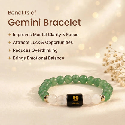 Gemini (मिथुन) Zodiac Bracelet with FREE Raw Selenite Plate