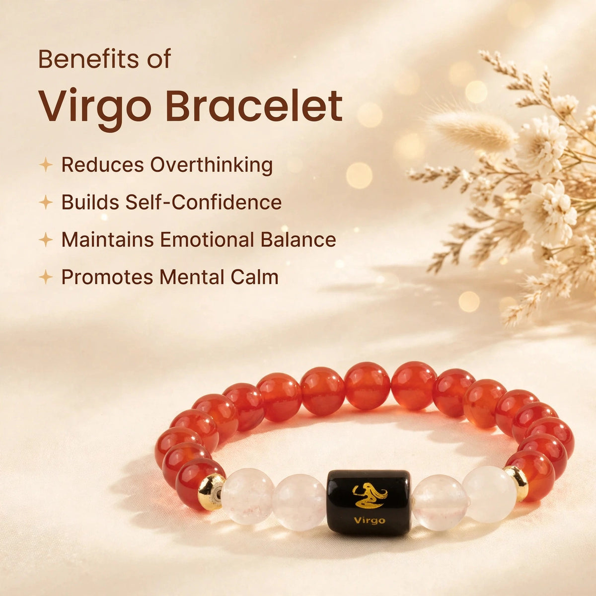 Virgo (कन्या) Zodiac Bracelet with FREE Raw Selenite Plate