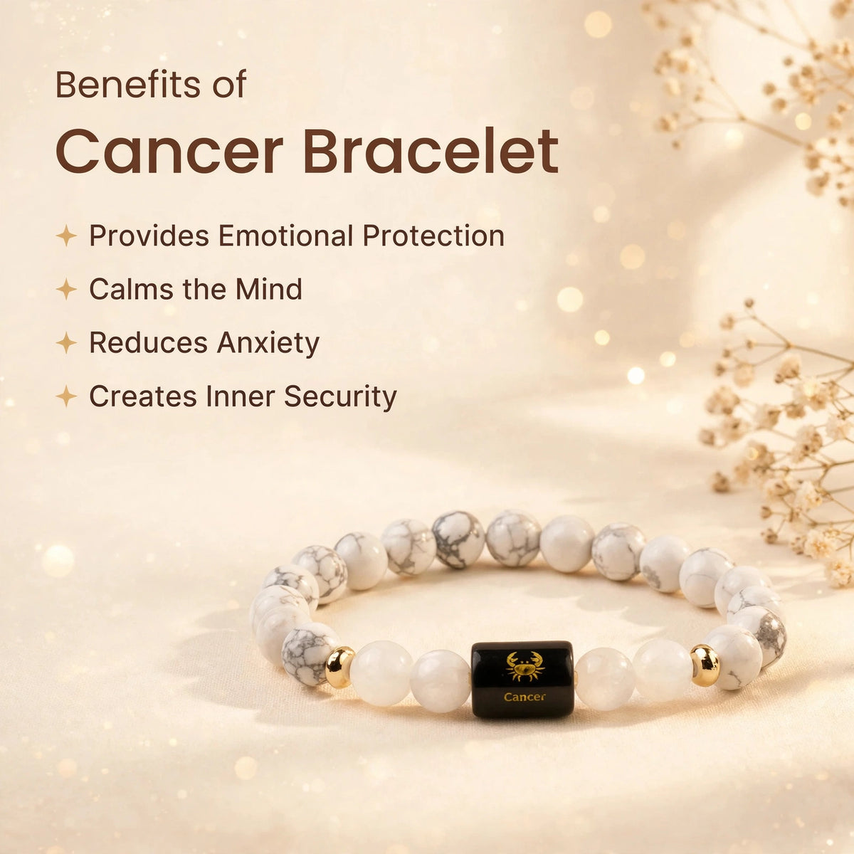 Cancer (कर्क) Zodiac Bracelet with FREE Raw Selenite Plate
