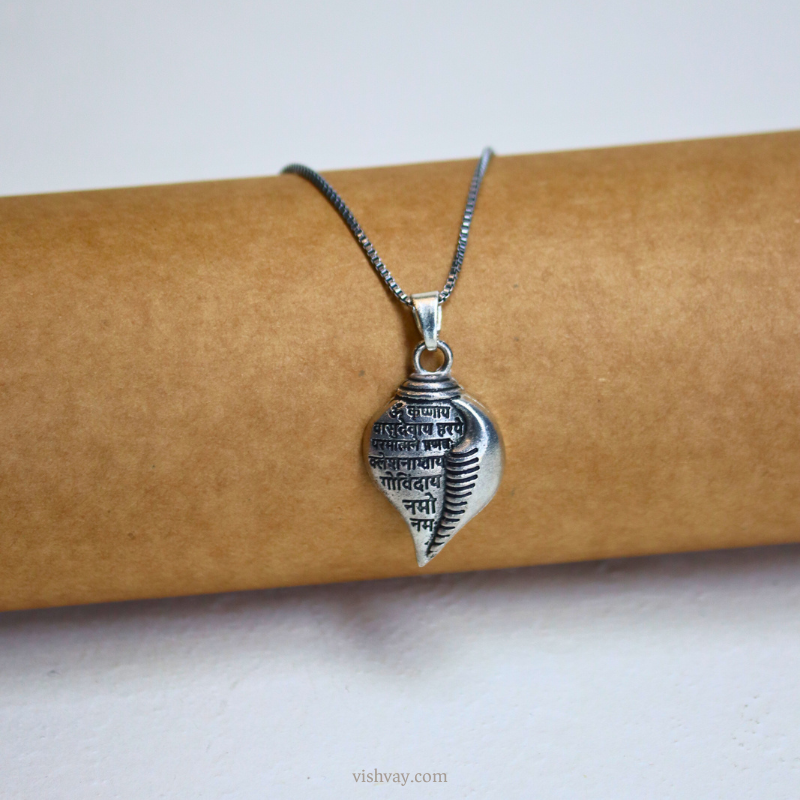 Krishna Vasudevaya Mantra Shankh Pendant Necklace