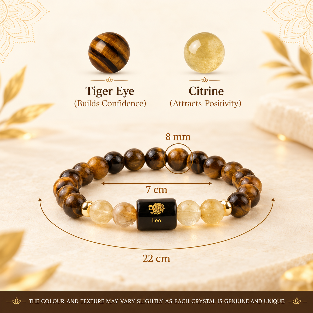 Leo (सिंह) Zodiac Bracelet with FREE Raw Selenite Plate