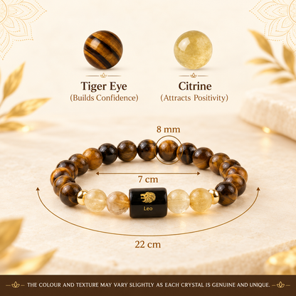 Leo (सिंह) Zodiac Bracelet with FREE Raw Selenite Plate