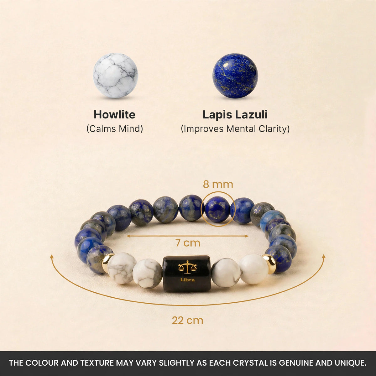 Libra (तुला) Zodiac Bracelet with FREE Raw Selenite Plate