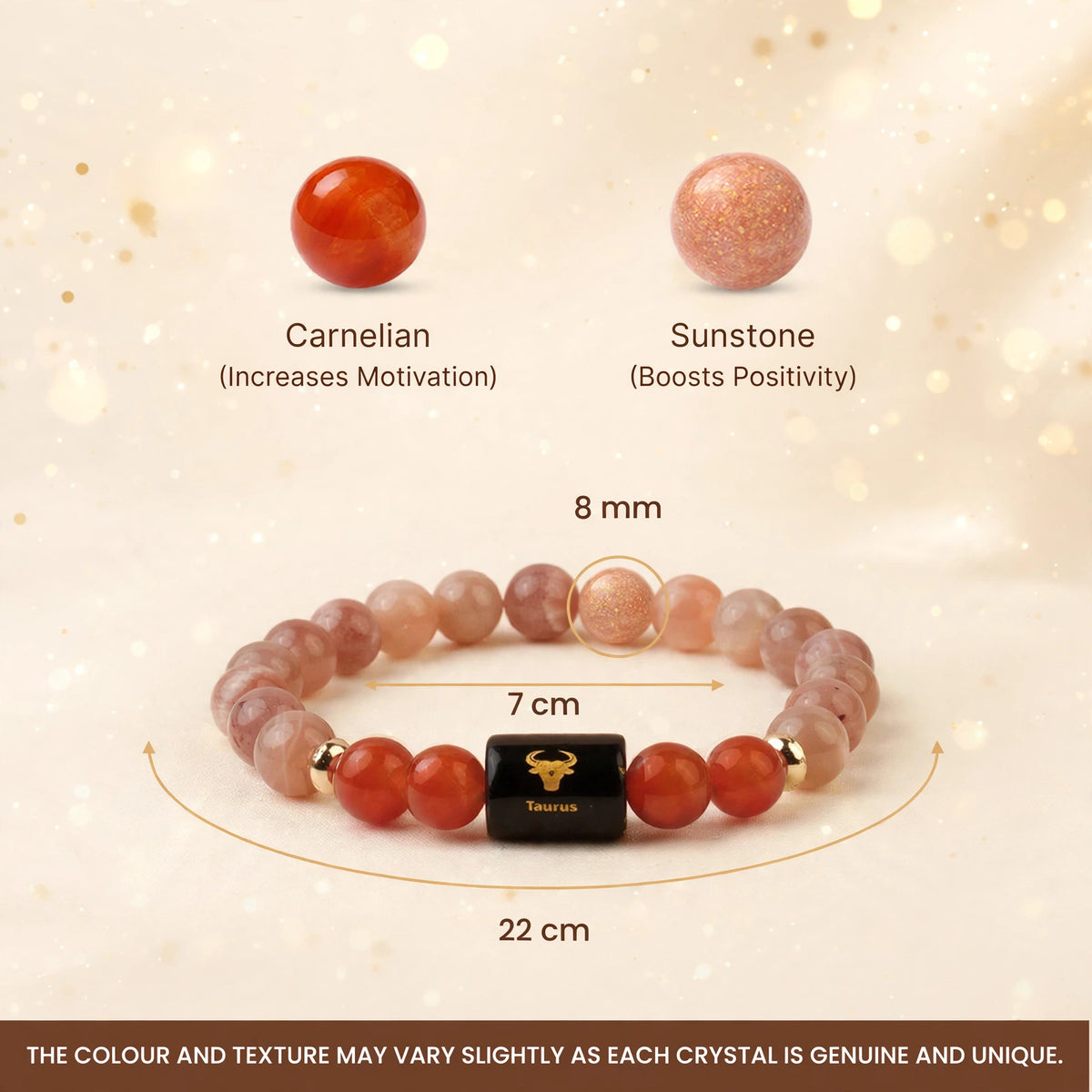 Taurus (वृषभ) Zodiac Bracelet with FREE Raw Selenite Plate