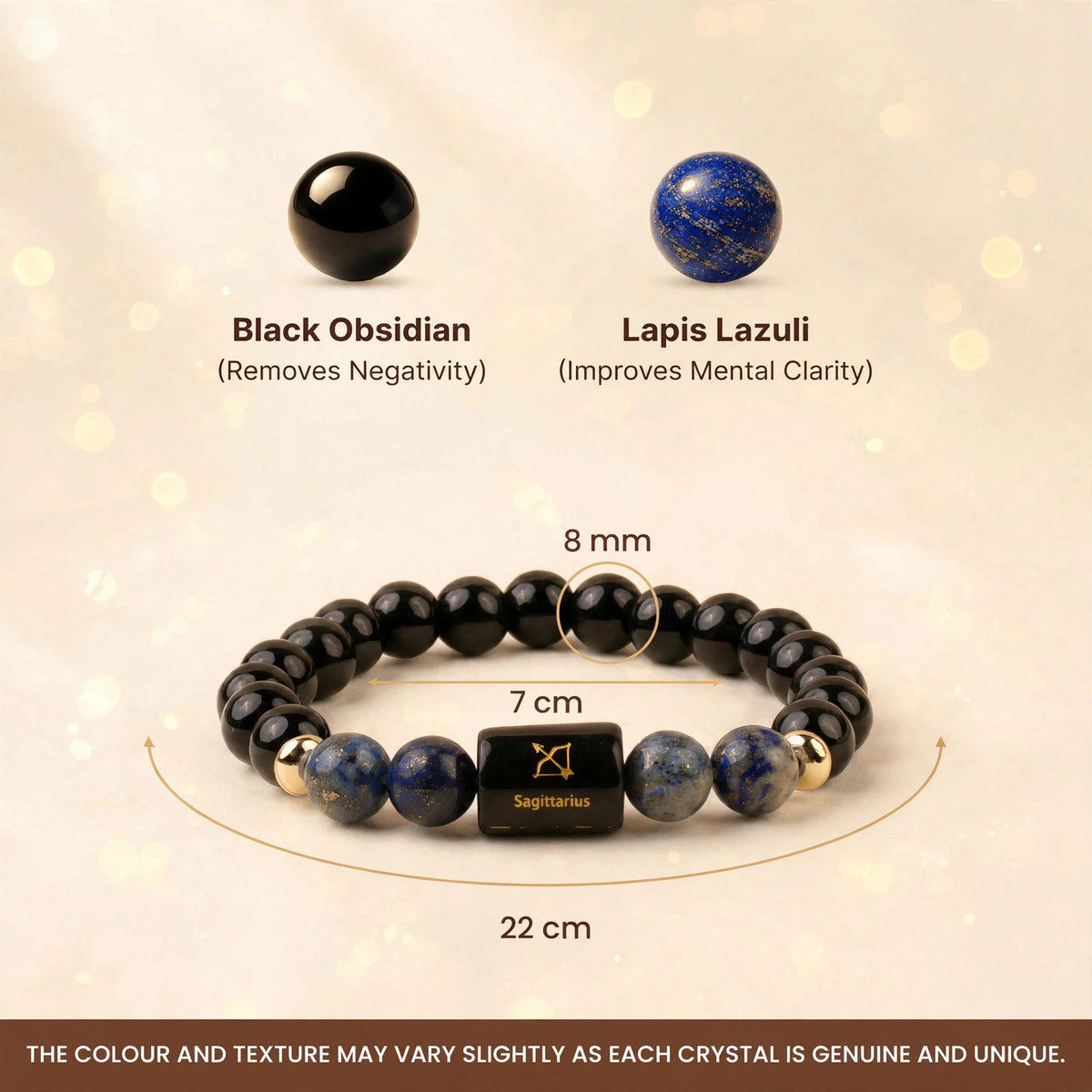 Sagittarius (धनु) Zodiac Bracelet with FREE Raw Selenite Plate