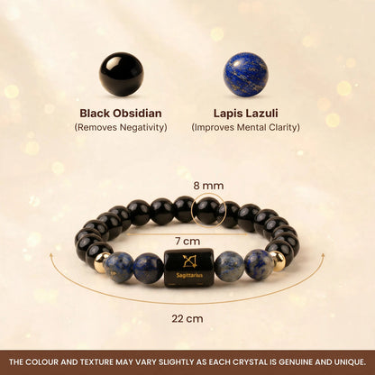 Sagittarius (धनु) Zodiac Bracelet with FREE Raw Selenite Plate