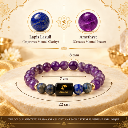 Aquarius (कुंभ) Zodiac Bracelet with FREE Raw Selenite Plate