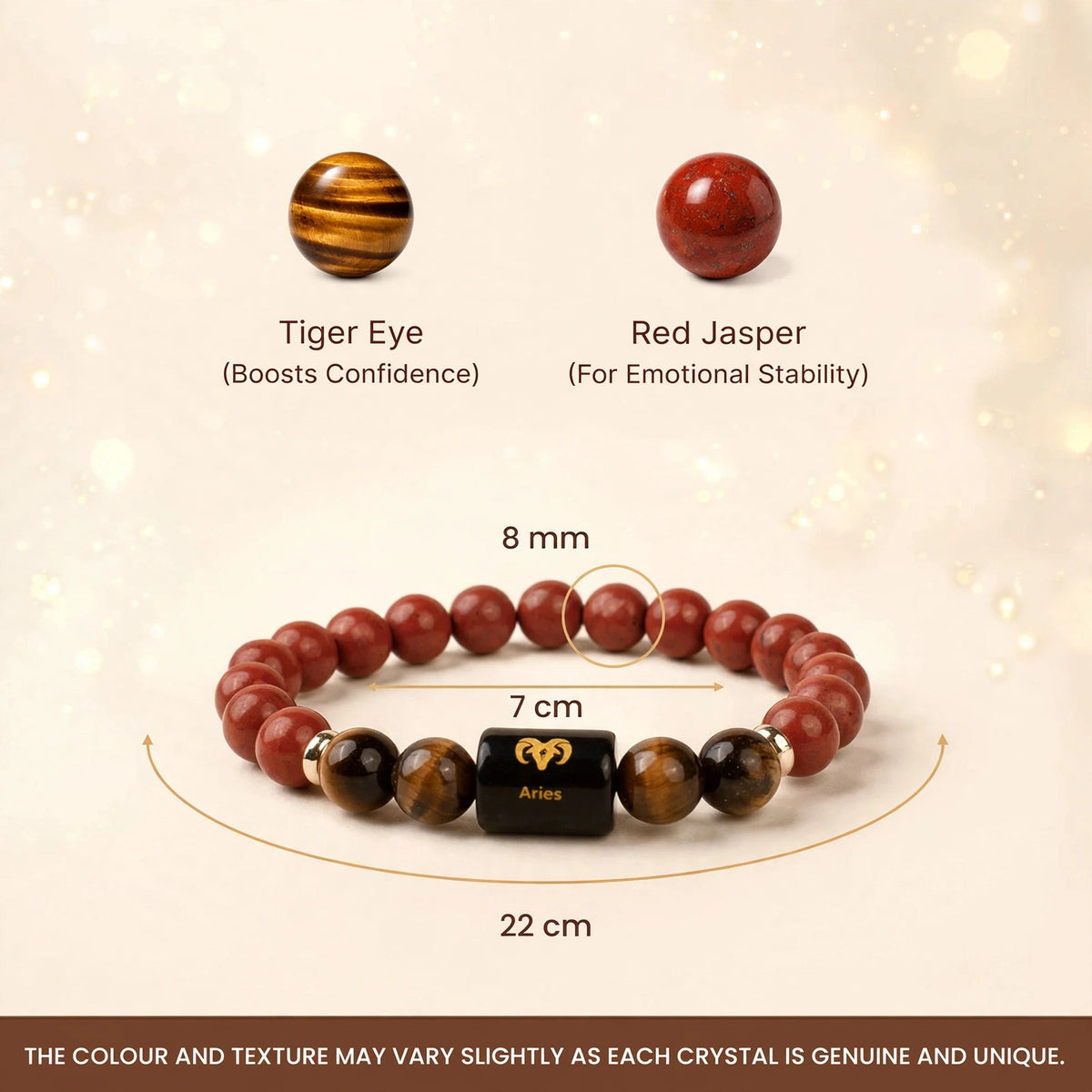 Aries (मेष) Zodiac Bracelet with FREE Raw Selenite Plate