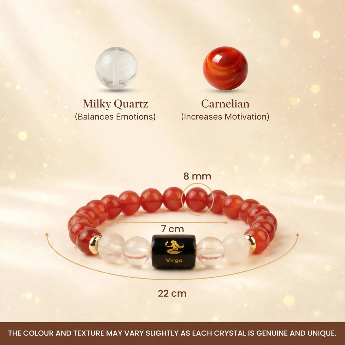 Virgo (कन्या) Zodiac Bracelet with FREE Raw Selenite Plate
