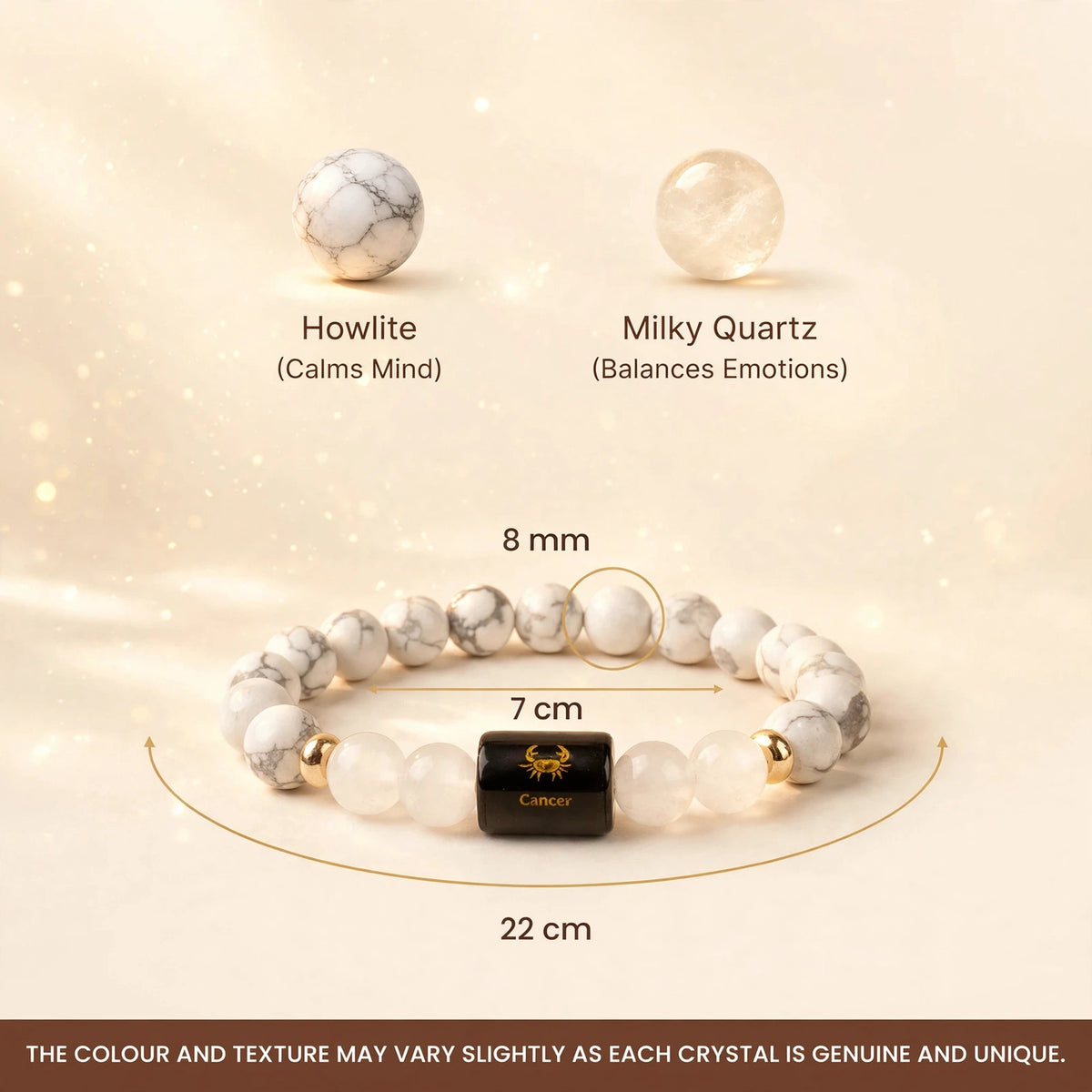 Cancer (कर्क) Zodiac Bracelet with FREE Raw Selenite Plate