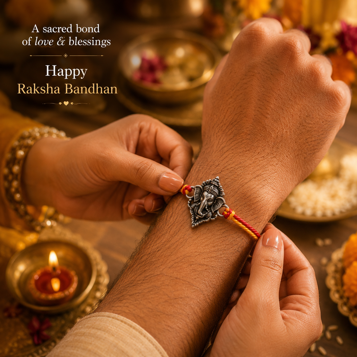 Vighnaharta Ganesha Rakhi – Silver-Tone Ganpati Charm