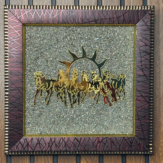 7 Horses with Sun on Natural Pyrite Frame