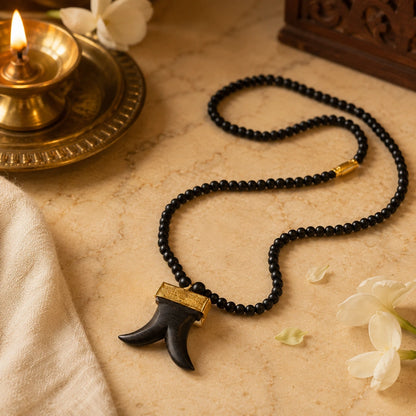 Karungali Malai with Dual Tiger Teeth Pendant