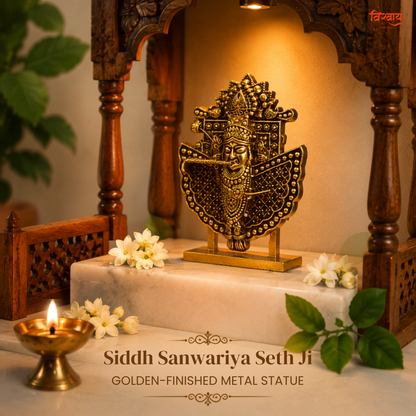Siddh Sanwariya Seth Ji Golden-Finished Metal Idol