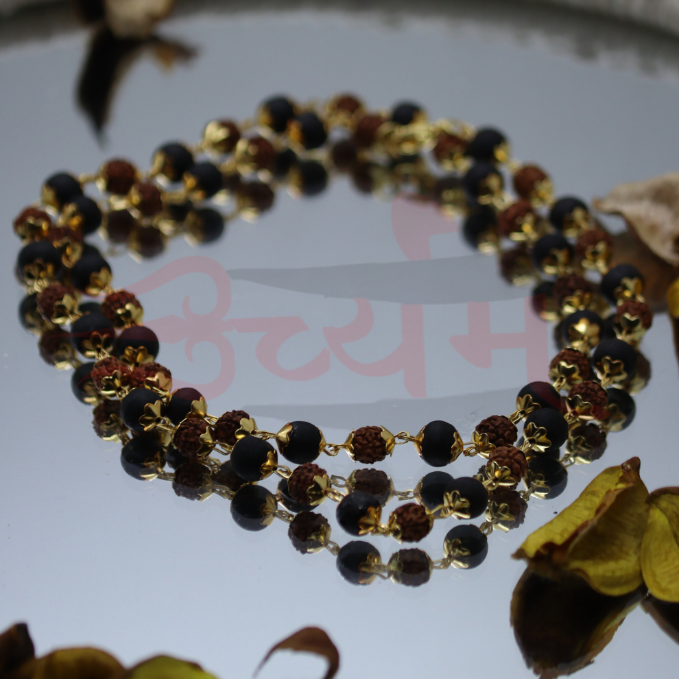 Divine Karungali Rudraksh Mala with Gold Plated Caps
